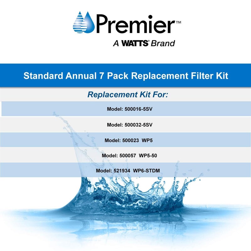 Watts Premier Annual 7-Pack Standard Water Filter Replacement Kit for RO-TFM-5SV, WP-ST6DM, WP-5, WP5-50 Reverse Osmosis System, 2 Sediment Filters, 4 Carbon Pre-Filters, GAC Inline Post-Filter - Image 2